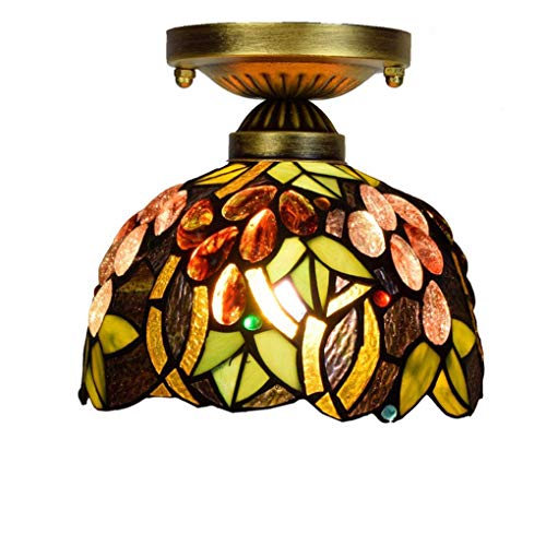 Plafonnier durable en vitrail de 8 pouces motif raisin lustre artistique rétro pour E27