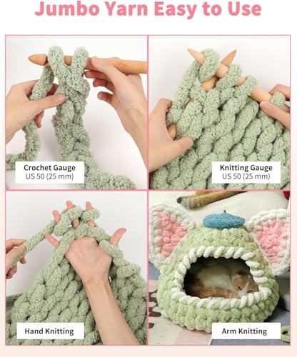 Image of Aeelike Chunky Chenille Yarn for Knitting,Jumbo Blanket Yarn,Green 2PCS | #10 Giant Chenille Yarn,Super Soft Plush Fluffy Warm,Quick Easy Thick for Hand Knitting,28yds /8oz Each Skein, 28yds /8oz Each