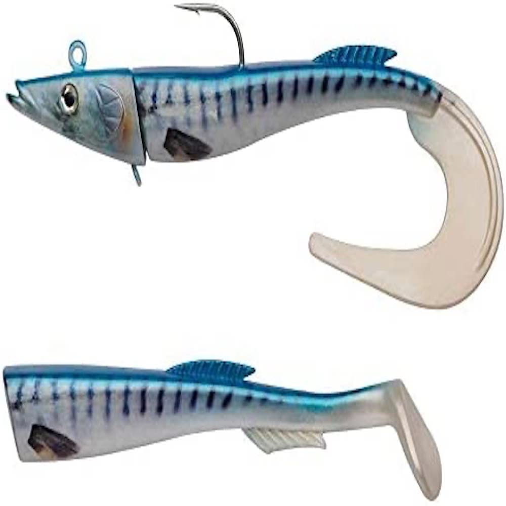 Berkley PowerBait Power Sandeel - Saltwater Soft Bait Fishing Lure for Bass, Pollack, Cod, Ling and Wrasse - Paddle Tail & Curl Tail Supplied, Snow White, 130g | 21cm