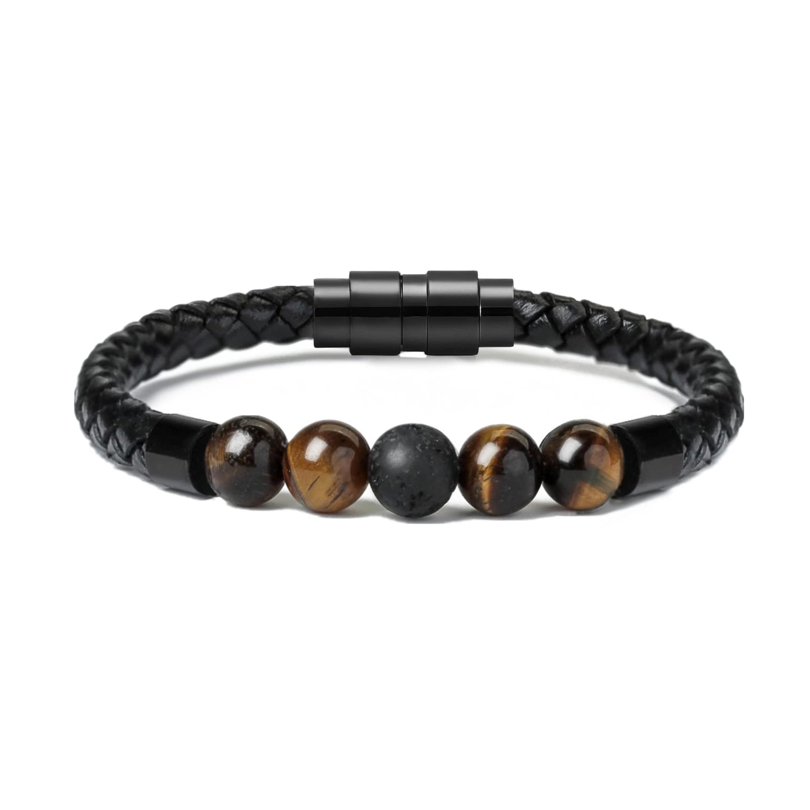 Leather Cremation Memorial Urn Bracelet Lava Stone 316L Stainless Steel Cremation Bangle Keepsake Urn Bracelet for Ashes