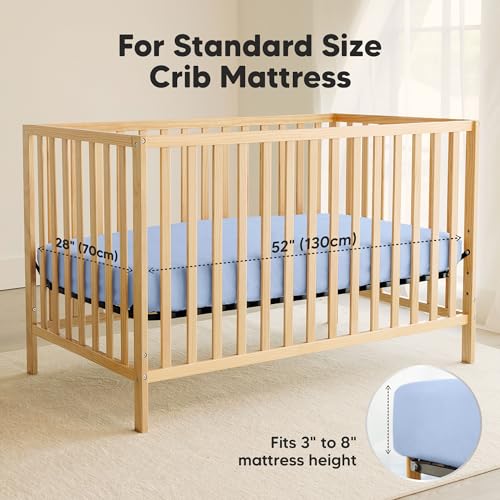 Image of 2-Pack Waterproof Crib Sheets for Boys, Girls, 52x28 Fitted (Blue Flax) | Organic Cotton Baby Crib Sheets, Toddler Mattress Protector Cover, Washable, Soft & Durable Baby Bedding Essentials