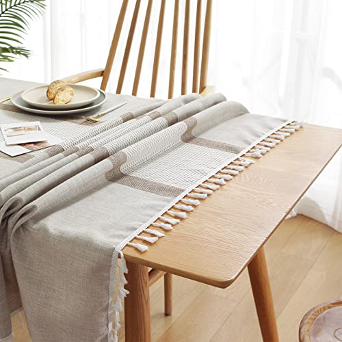 Deep Dream Tablecloth, Embroidered Table Cloth Cotton Linen Wrinkle Free Tablecloths Washable Dust-Proof Table Cover For Kitchen Dinning Party (Square, 55 X 120 Inch, Beige) #TOP1
