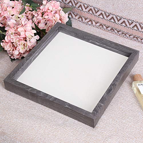 Image of Muzilife 8x8 Shadow Box Picture Frame with Linen Board Deep Wood Glass Display Case Memory Box Baby Sports Memorabilia, Pins, Awards, Medals, Wedding, Tickets and Photos (Texture Gray)