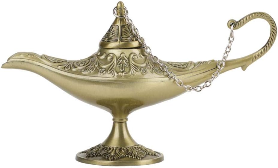 Focket Metal Carved Aladdin Lamp, 3D Relief Vintage Rare Legend Color Aladdin Magic Genie Light Wishing Lamp Pot Pearls Pendant Beads Collectable for Children Home Decorations(Bronze)
