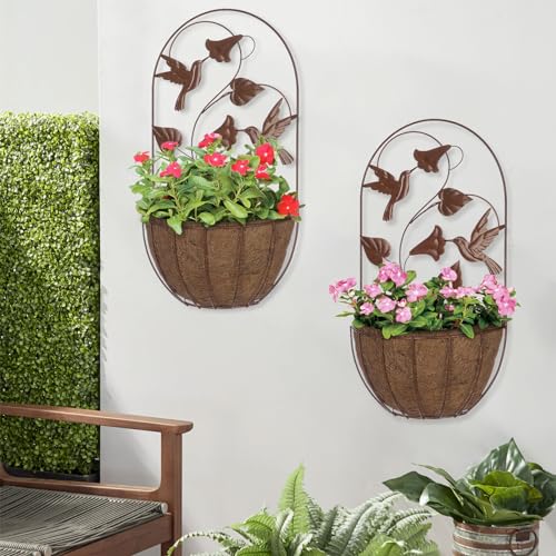 BAYN-2PKs-Wall-Hanging-Planter-Decor-Art-with-Hummingbirds-Metal-Wall-Mounted-Planters-Indoor-Outdoor-Wall-Planter-for-Succulent-Herb-Home-Garden-Yard BAYN 2PKs Wall Hanging Planter Decor Art with Hummingbirds Metal Wall Mounted Planters Indoor Outdoor Wall Planter for Succulent Herb Home Garden Yard