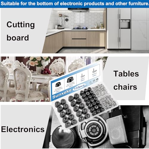 Image of 132Pcs Rubber Feet for Cutting Board with Stainless Washer Screws Assortment Kit,2 Sizes (0.6inch, 0.8inch),Non Slip Rubber Bumper Feet for Furniture, Cabinets, Electronics