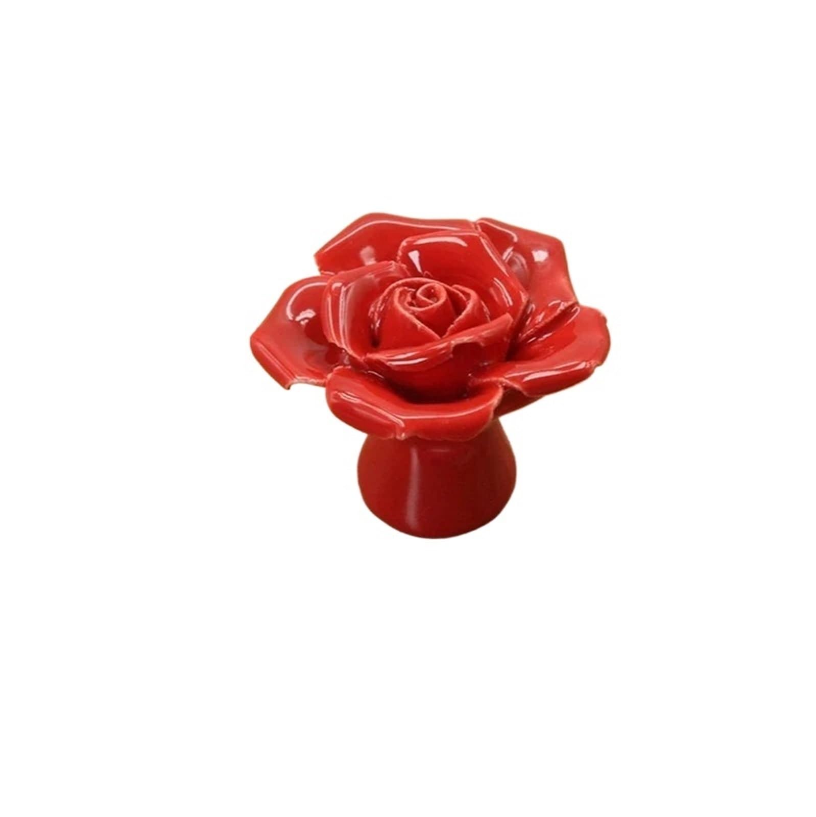 Zyayng Red 6Pcs Furniture Handles Hardware Ceramic Flower Rose Drawer Knobs Rural Cabinet Cupboard 41Mm Diameter 34Mm Height For Door(Red)