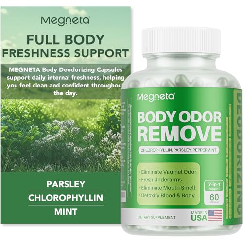 MEGNETA Body Deodorizing Supplement Natural Internal Odor Control Pills for Men & Women Chlorophyll Capsules for Skin Breath and Gut Health (60 Capsules)