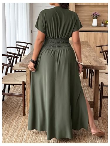 SOLY HUX Women's Plus Size Deep V Neck Maxi Dress Short Sleeve Split Hem Flowy Summer Dresses2
