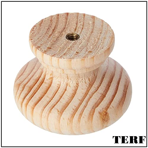 TERF® Traditional Unlacquered Pine Wooden Cupboard Cabinet Door Knob 50mm Drilled Wood Knob with Fixing for Chest Drawer Cupboard Kitchen Wardrobe Door Pull Handle Knobs - Image 4