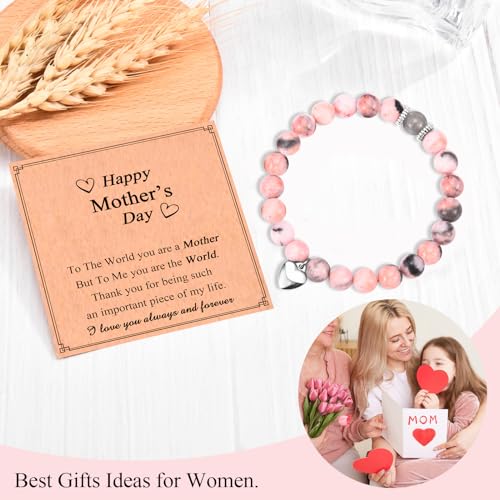 Image of Mothers Day Gifts, Mothers Day Bracelet Jewelry Present for Women, Happy Mothers Day Card Decorations for Wife Mom Grandma New Mom to Be First Time Mom Bonus Mom Stepmom Daughter, 7, Pink