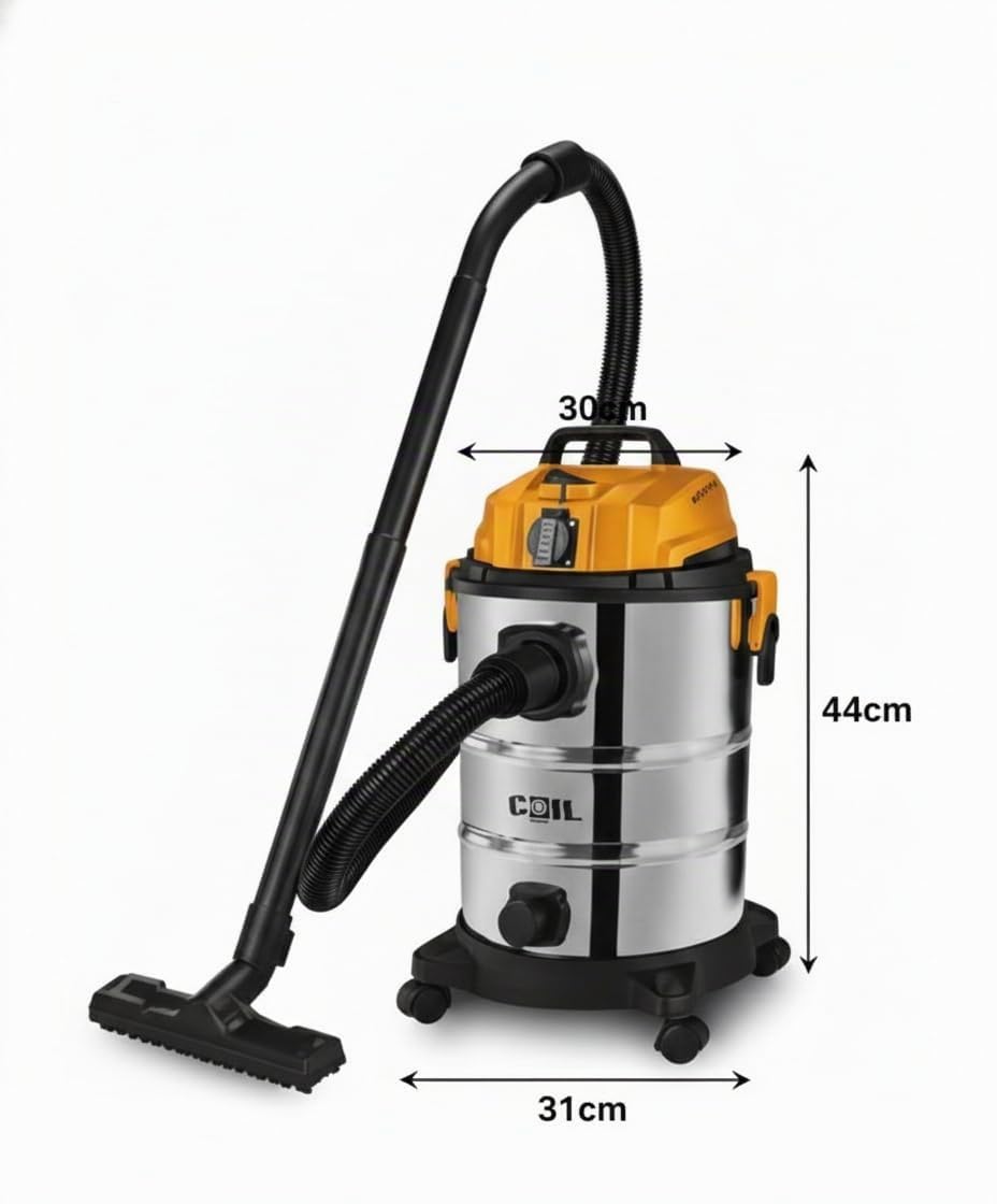 COIL Aspiradora 1300 W 25L Aspiradora Industrial con Enchufe y Función de soplado, Filtro HEPA para Taller, Obra de Construcción, Garaje, Contenedor de Acero Inoxidable
