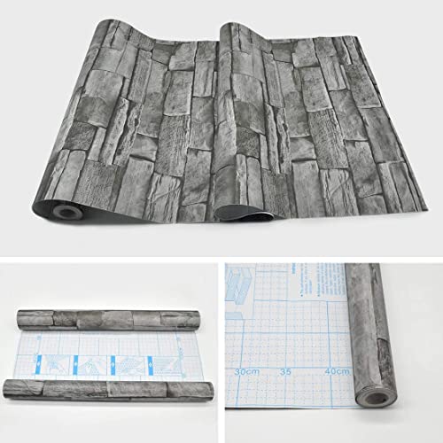 Qimay Grey Brick Wallpaper Peel And Stick Wallpaper 17.7"X236"3D Brick Self Adhesive Removable Wallpaper Waterproof Stick On Wallpaper Backsplash Wall Paper Shelf Drawer Liner Vinyl Film #TOP6