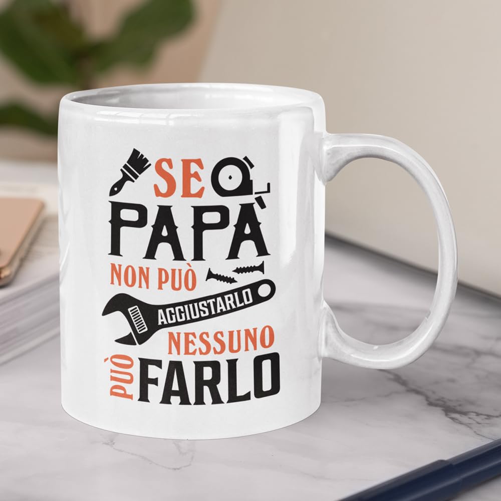 Tazza Divertente Per Pap&agrave; - Ceramica Bianca Da 270 Ml Con Frase Umoristica, Regalo Originale