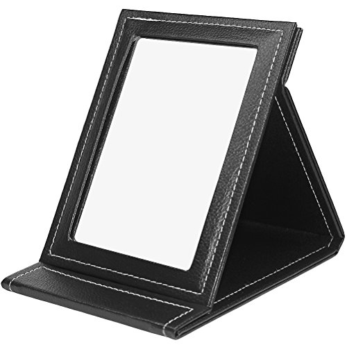 YOUNGMAN Piel Viaje portátil Plegable Espejo Maquillaje Espejo con Soporte Ajustable