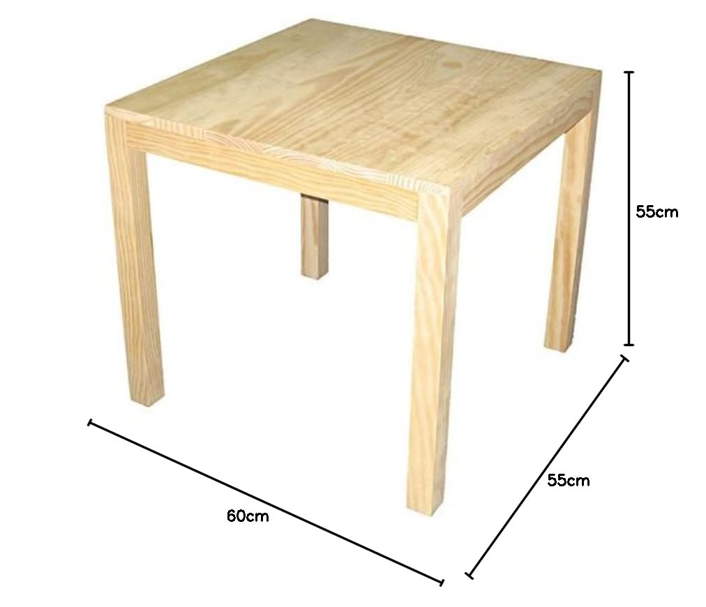 GRECA Mesa Infantil Cuadrada de Madera. En Crudo, para Pintar. Madera de Pino. Medidas (Ancho/Fondo/Alto): 60 * 60 * 55 cms.
