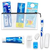 Oral Care Travel Kit for Adults - Bundle with Toothbrush, Floss, Floss Picks, 2.6 Oz Mini Mint Toothpaste for Men, Women | TSA Friendly Toothbrush Set