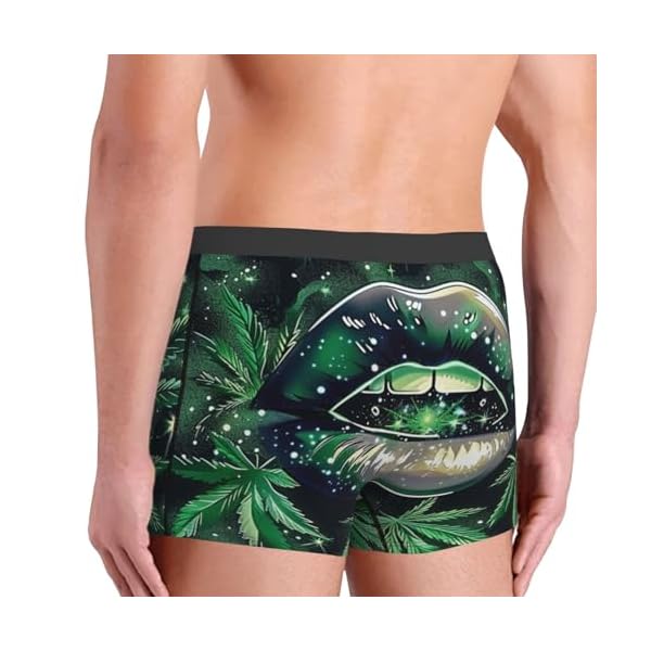 Cannabis Leaves Green Lips Glitter Marijuana Abstract Men'S Boxer Briefs Cool Underwear For Men Soft Comfortable