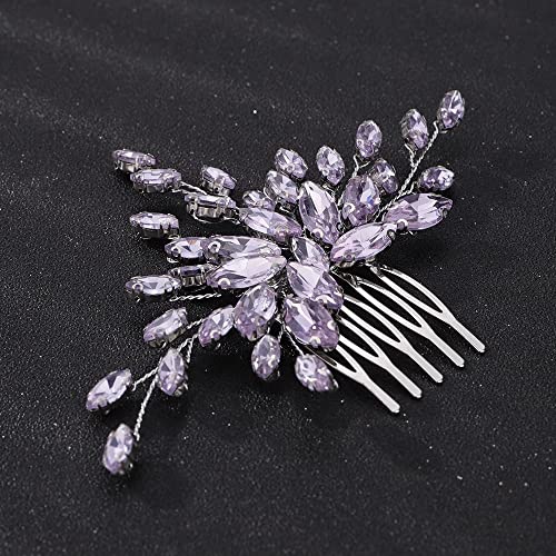 Teyglen Women Dainty Simple Full Rhinestones Red Blue Black Bride Wedding Hair Comb Luxurious Hair Accessories Shiny Rhinestones Bridal Side Hair Combs For Women Bride Girls (Light Purple) #TOP2