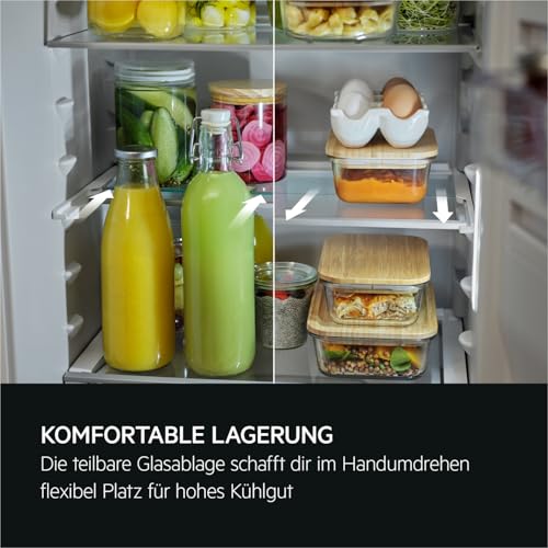 AEG Einbau-Kühlschrank 88cm mit 4-Sterne-Gefrierfach, Serie 5000 OptiSpace: 1x vielfach verstellbare & 1x teilbare Glasablage, großer Kühl- (104L) & Gefrierraum (14L), LCD-Display, Festtür, TSF5O88WDF