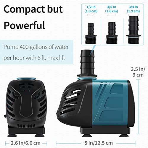 image for Uniclife Aquarium 400 GPH Submersible and Inline Water Pump 30W 6ft Hi