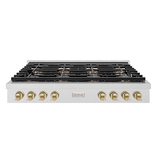 ZLINE Autograph Edition 48 in. Paramount Gas Rangetop with 8 Burner DuoPro™ Cooktop in Satin Stainless Steel and Champagne Bronze Accents (PSRTSZ-48-CB)