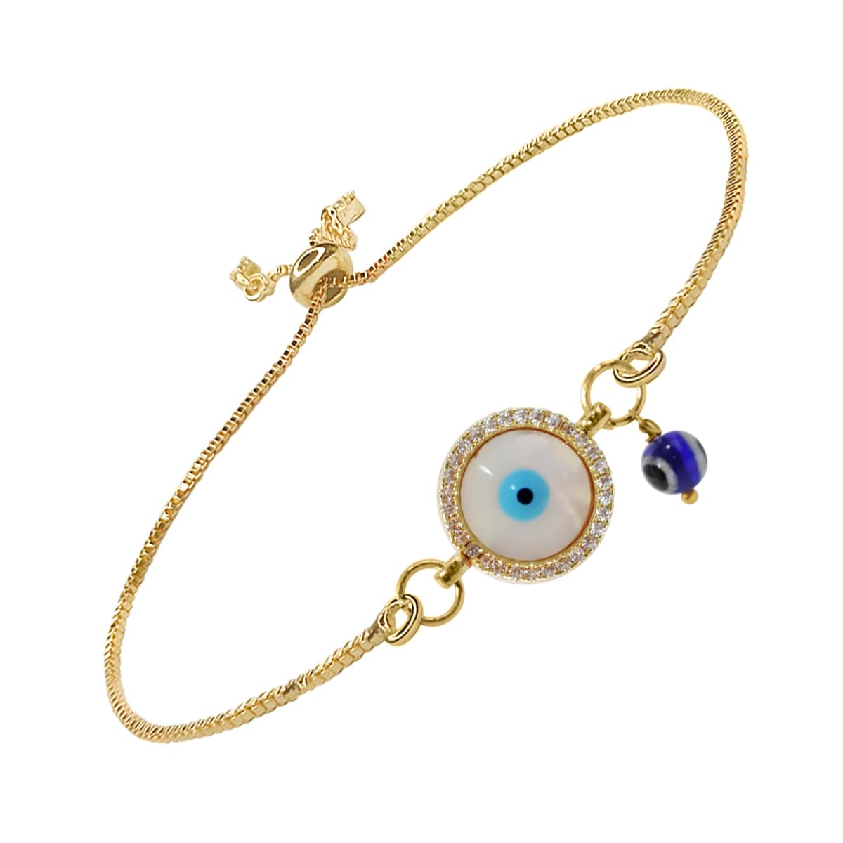 Shubhanjali Evil Eye Mother of Pearl Diamond Round Charm Bracelet for Women | Adjustable Fashion Chain Bracelet for Girls | Stylish Jewellery Gift for Birthday, Anniversary, Valentines, Best Friends (B0CKTT1K1M) Amazon Price History, Amazon Price Tracker