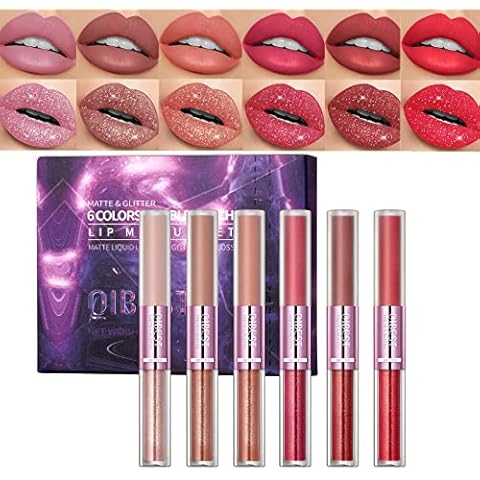 12 Colors Matte Liquid Lipstick + Glitter Lipstick Set Nude Shimmer Lipstick Set Long-Lasting and Waterproof Wear Non-Stick Cup Non-Fade Lip Gloss Set Gift for Woman Girls Cover