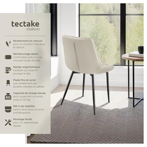 Lot de chaises rembourrées aspect velours crème - vue 4