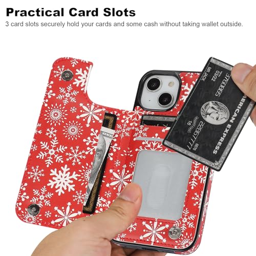 Image of HAOPINSH for iPhone 13 Wallet Case with Card Holder, Christmas Santa Snowflake Back Flip Folio PU Leather Kickstand Card Slots Case for Women Girls, Double Magnetic Clasp Shockproof Cover 6.1 inch