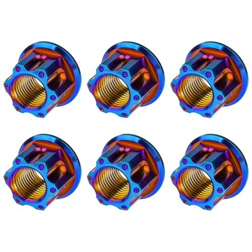 Image of Titanium M6 M8 M10 M12 M14 M16 Flange Bolt Nut Bicycle Motorcycle Rear Axle Car Modification Accessories Pack of 6 (M10 Pitch 1.5mm, Fire Blue)