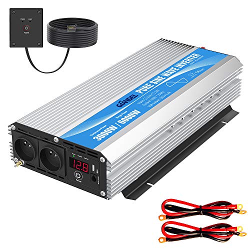 GIANDEL - Convertidor Sinus puro de 3000 W, 12 V, 220 V, 230 V, inversor de onda sinusoidal puro, transformador con mando a distancia Dual AC tomas de corriente y pantalla LED para RV, coche de cami�n