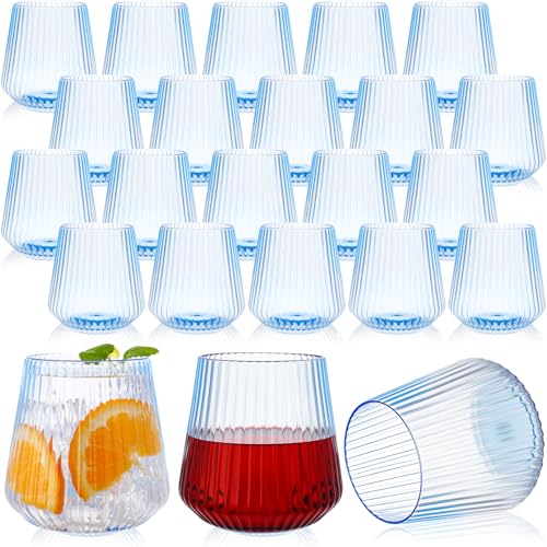 Suclain 50 Pcs Plastic Wine Glasses Ribbed Stemless Wine Glasses ...