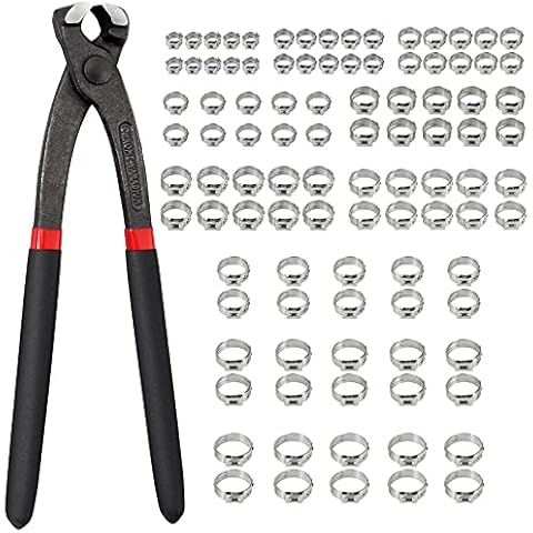 Hose Clip Clamp Justech 100PCs Hose Clips 5.8-21mm 10 Sizes Hose Clamps 304 Austenitic Stainless Steel The Single Ear Stepless Hose Clamp with Clamp Plier Tool Cover