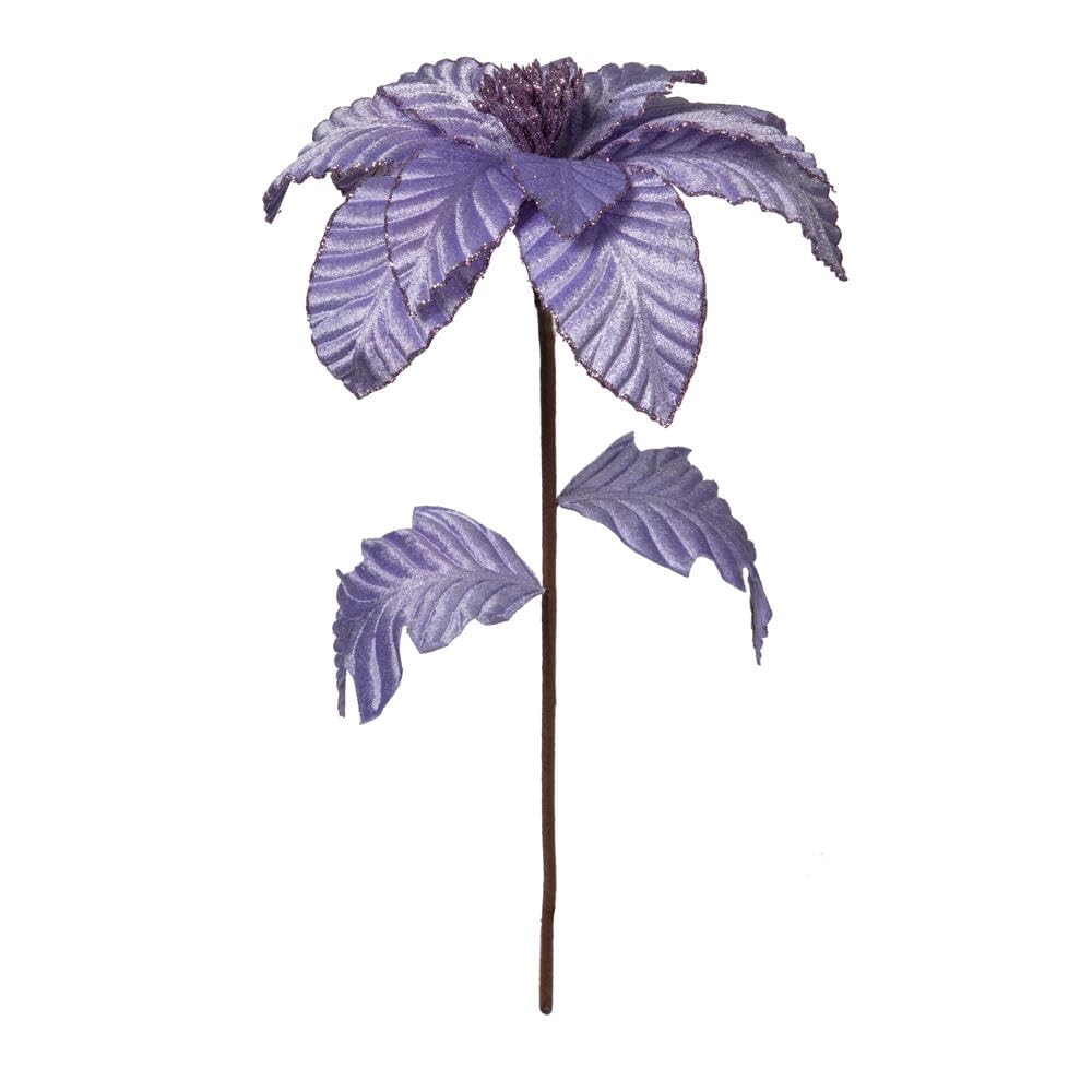 22 in. Lavender Velvet Glitter Trim Poinsettia - 6 per Bag
