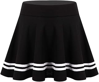 FEESHOW Women's Skirt High Waist Striped Pleated Flared A-Line Mini Skater Skirt