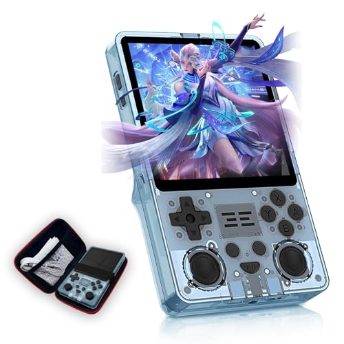 2025 Retro Handheld Game Console – 4-Inch IPS Screen, 5000mAh Battery for 10-Hour Playtime, Supports Multiplayer & TV Output, Includes Protective Case – Blue