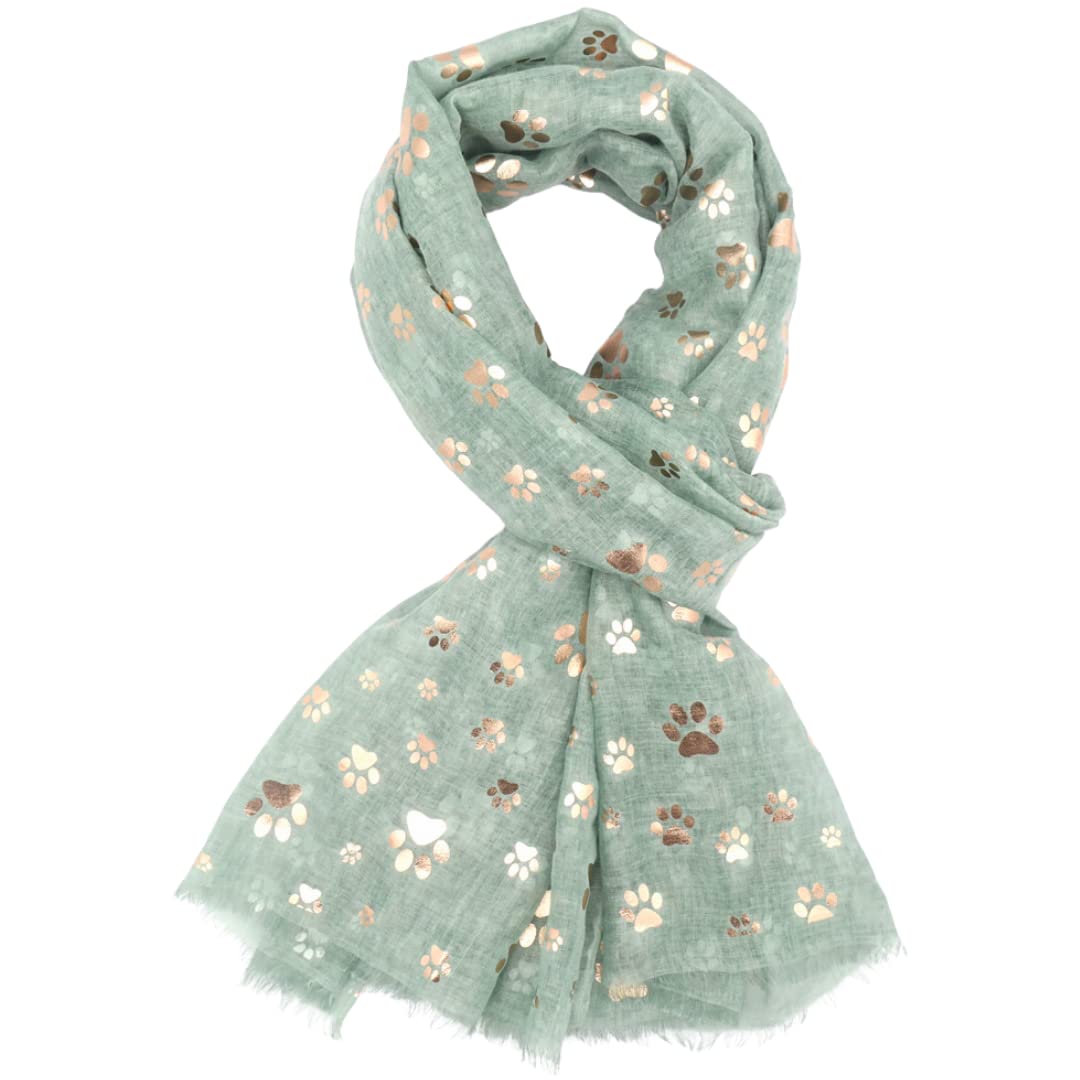 LilyRosa® Paw Print Scarf Rose Gold Foil Ladies Dog Cat Dogs Cats Grey Teal Green Blue Purple (Teal Green)