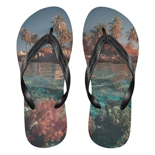 Flip Flop Sandals Tropical Island Print for Women Men Beach Outdoor XS