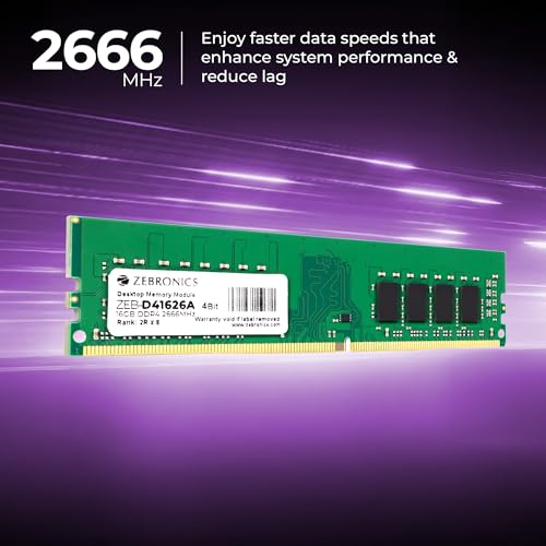 Image of Zebronics 16GB DDR4 RAM for PC, 2666MHz, 4bit Architecture, Low Power Consumption, High Stability Performance (D41626A)