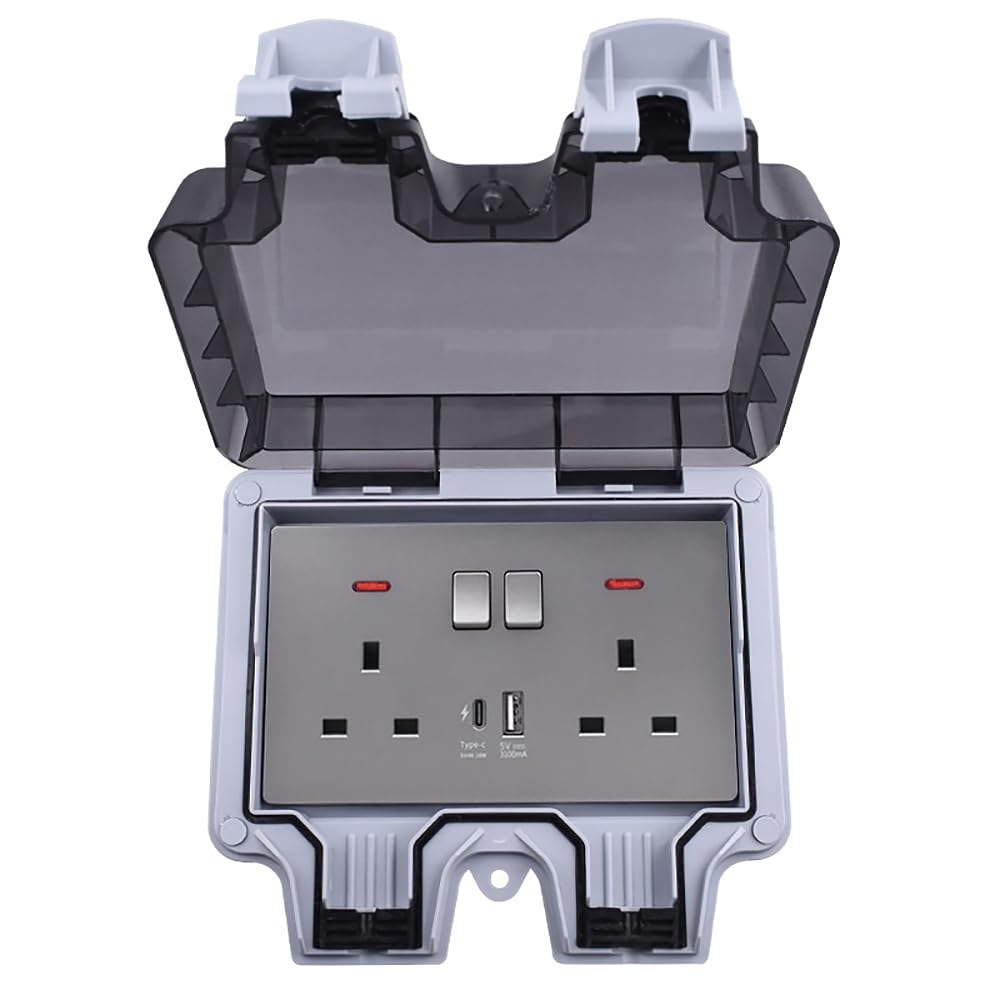 Black/White/Grey Waterproof sockets with type-C 18W (Grey)