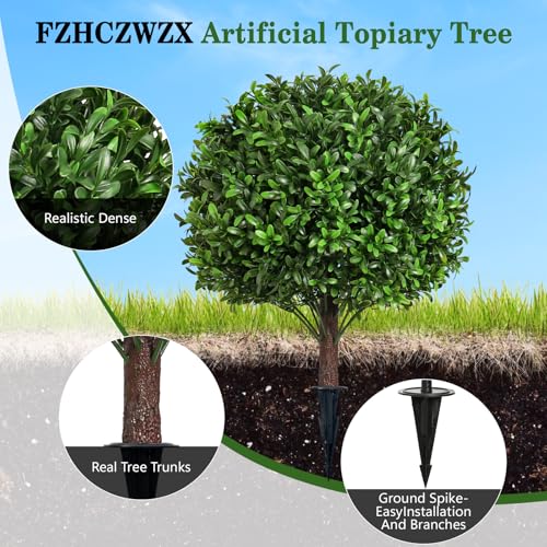 Image of 24 inch Artificial Olive Topiary Ball Tree 2-Pack, UV Resistant Outdoor