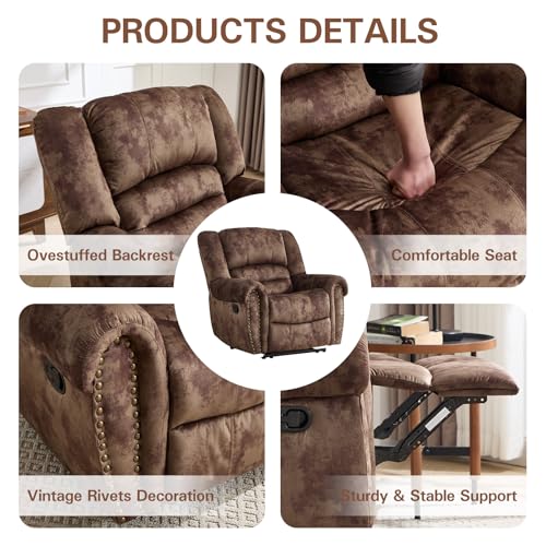Image of CANMOV Manual Recliner Chair Set of 2, Classic and Traditional Fabric Recliner Chair with Comfortable Arms and Back Single Sofa for Living Room, Chocolate Brown