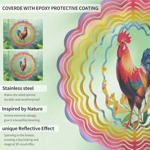 Image of Eandisom Wind Spinners Outdoor Chicken - Birthday Gifts for Women Mom Grandma, Rooster Deocr Hanging Wind Spinner 12 inch 3D Wind Sculptures for Garden Decor for Outside, Patio, Yard, Outdoor