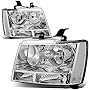 Auto Dynasty [Halogen Model] Factory Style Headlights Assembly Compatible with Chevy Suburban 1500 2500 Tahoe Avalanche 07-14, Driver and Passenger Side, Chrome Housing Clear Lens
