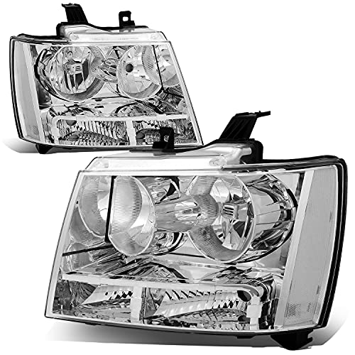 Auto Dynasty [Halogen Model] Factory Style Headlights Assembly Compatible with Chevy Suburban 1500 2500 Tahoe Avalanche 07-14, Driver and Passenger Side, Chrome Housing Clear Lens