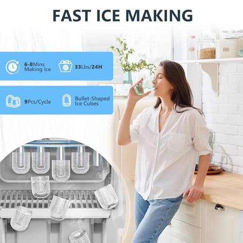 COWSAR 3-in-1 Water Cooler with Ice Maker, Hot & Cold Top Loading, Water Dispenser for 5 Gallon Bottle, 33LBS/24H Ice Maker with Child Safety Lock, White