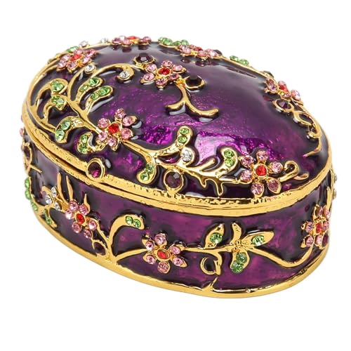Brrnoo Caja de Baratija de Flores Pintada a Mano, Detalle de Almacenamiento de Joyas para una Decoración Elegante del Hogar (PURPLE)