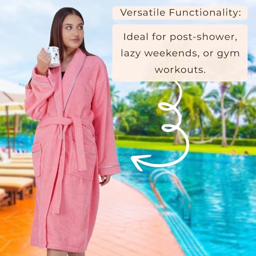 Image of Rangoli Sunshine 100% Cotton Bathrobes For Women, 500 GSM Free Size Bath Robe With Rope,Ultra-soft, Lightweight & Highly Absorbent Luxurious Bath Gown /Bath Robe