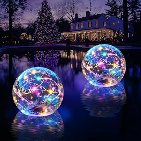 Ciavca Solar Floating Pool Lights, Colorful Solar Pool Lights That Float Glow in The Dark, 4" LED Pool Accessories Waterproof Solar Globe Lights for Pool Garden Patio Party Decor Christmas Gifts-2PCS Cover
